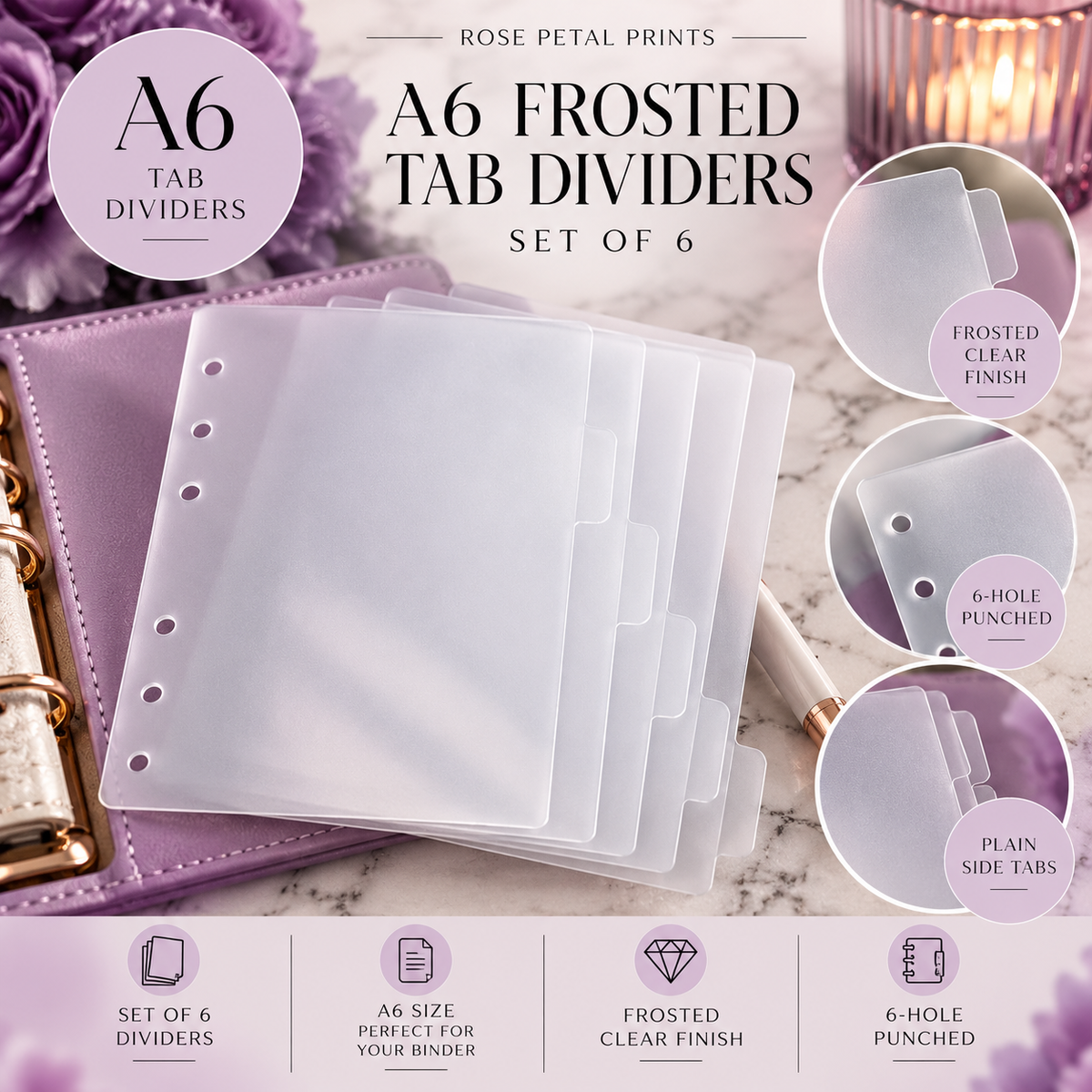 A6 Frosted Tab Dividers – Set of 6