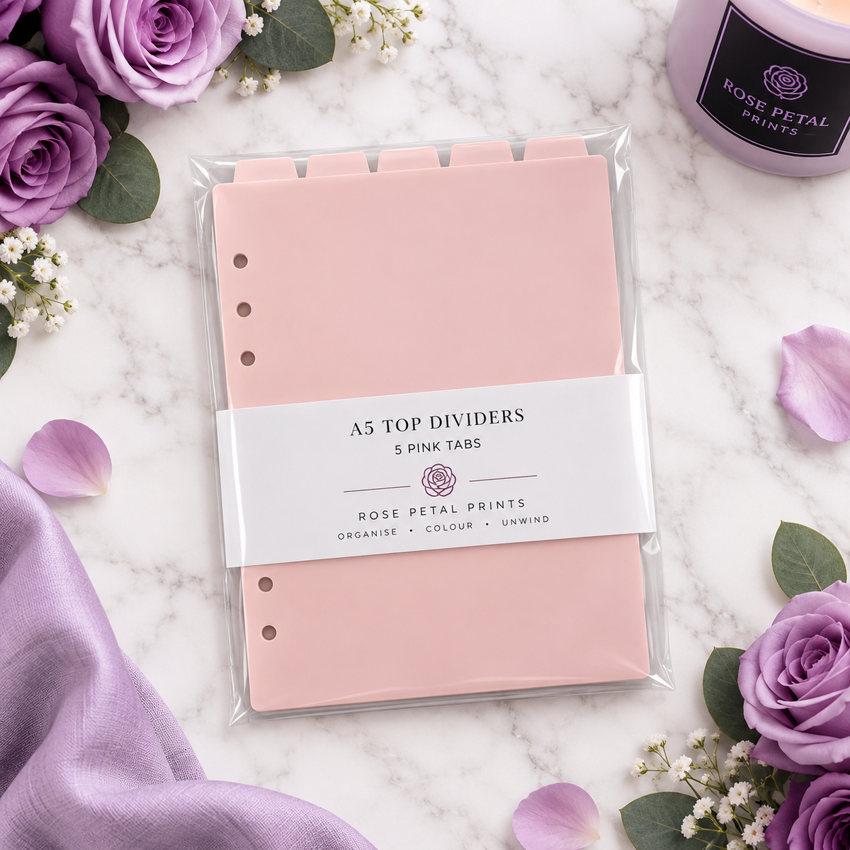 A5 Blush Pink Dividers - Set of 5