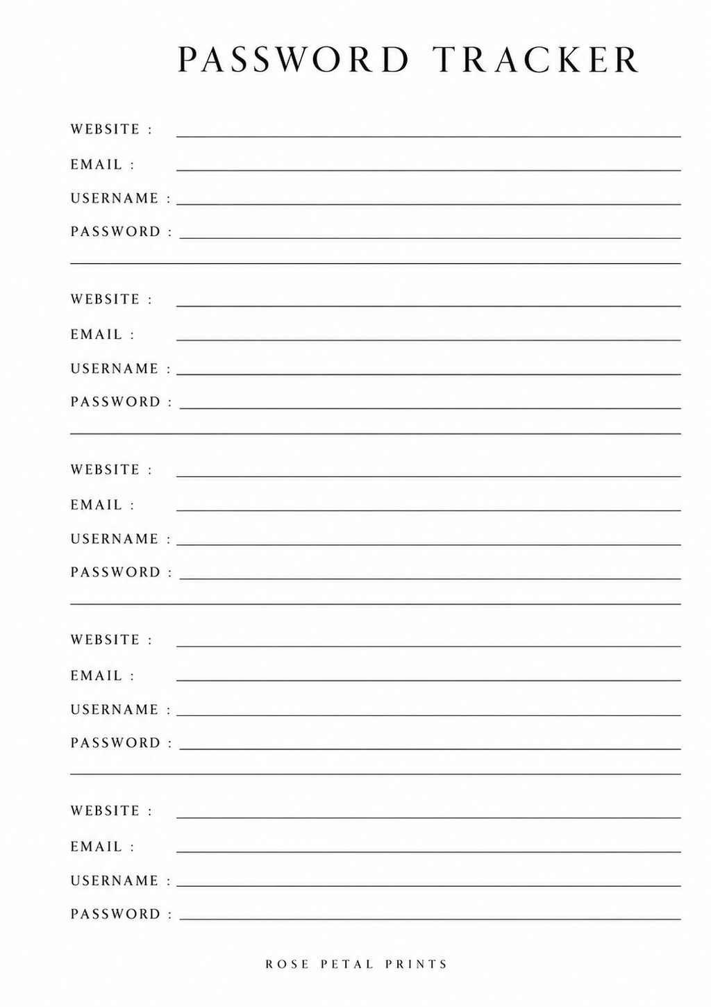 A5 Password Tracker