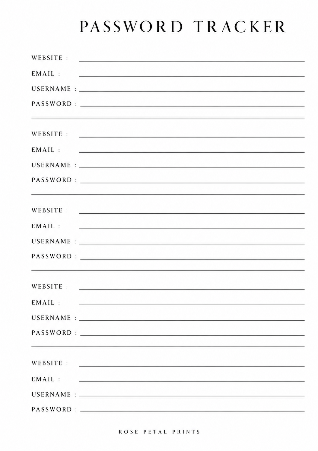 A5 Password Tracker