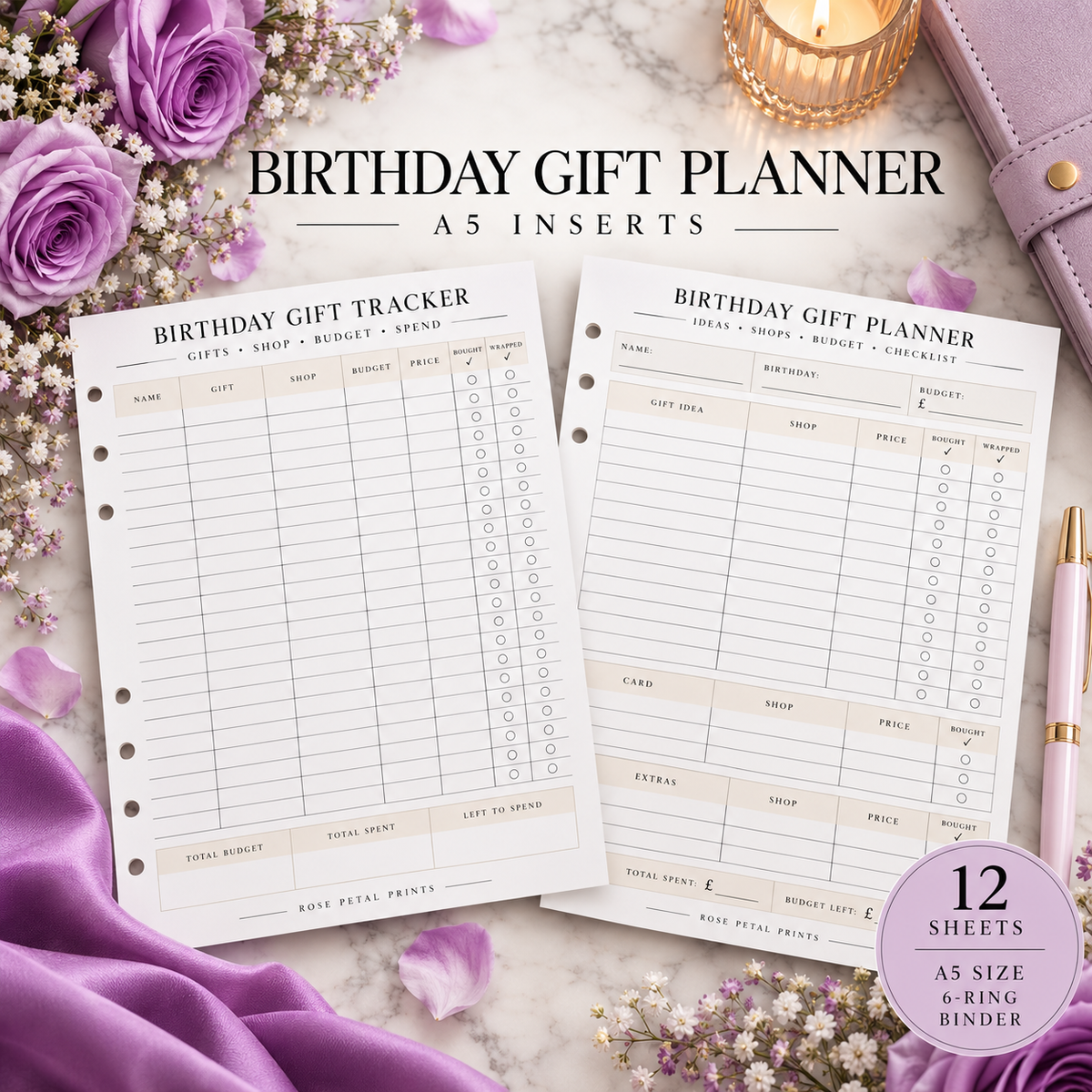 A5 Birthday Gift Planner & Tracker Inserts