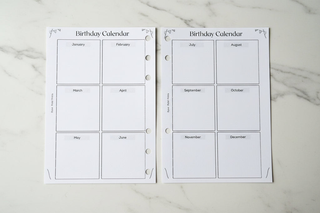 A6 Birthday & Special Dates Calendar