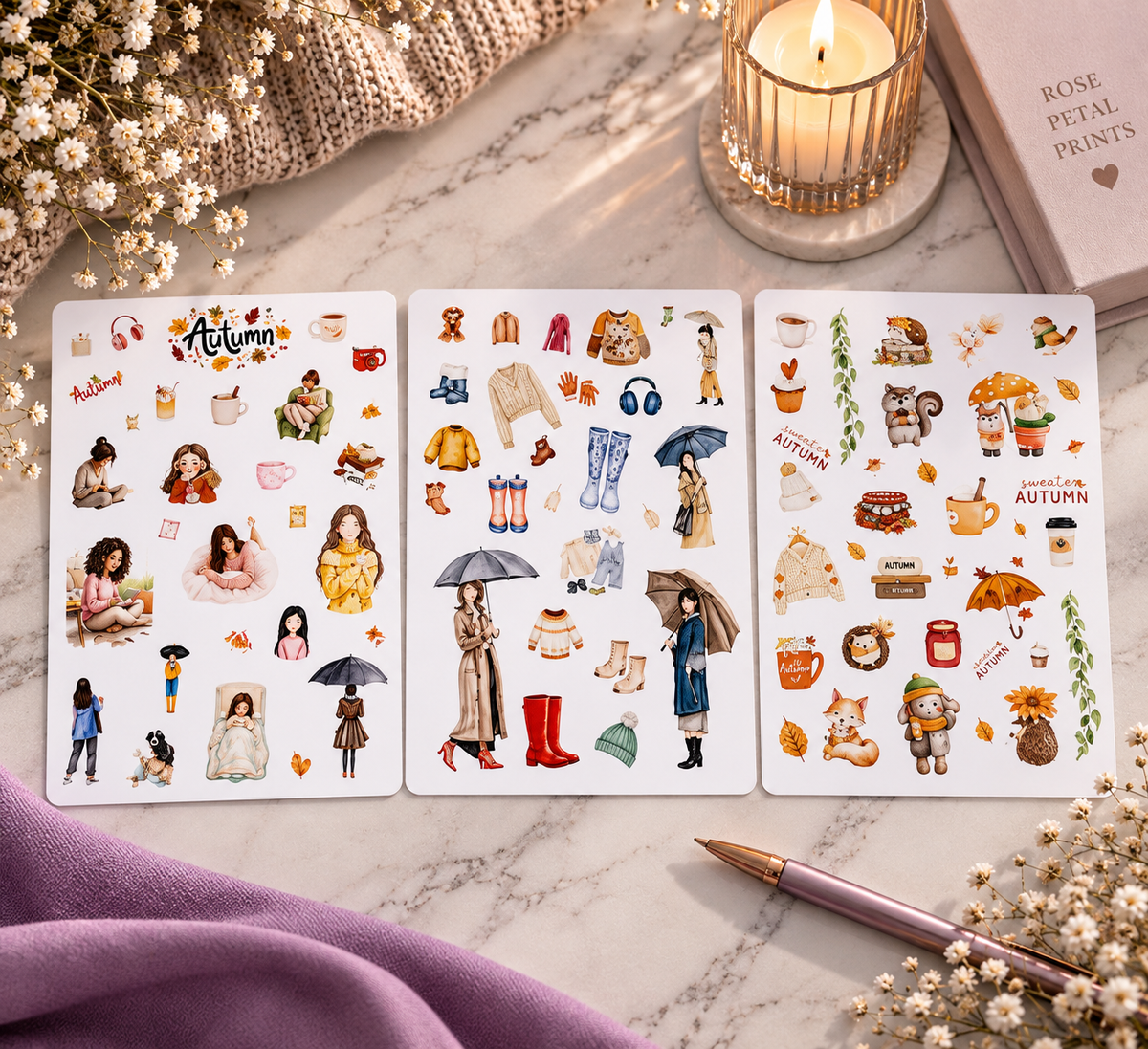 Autumn Stickers - Set of 3 Handmade