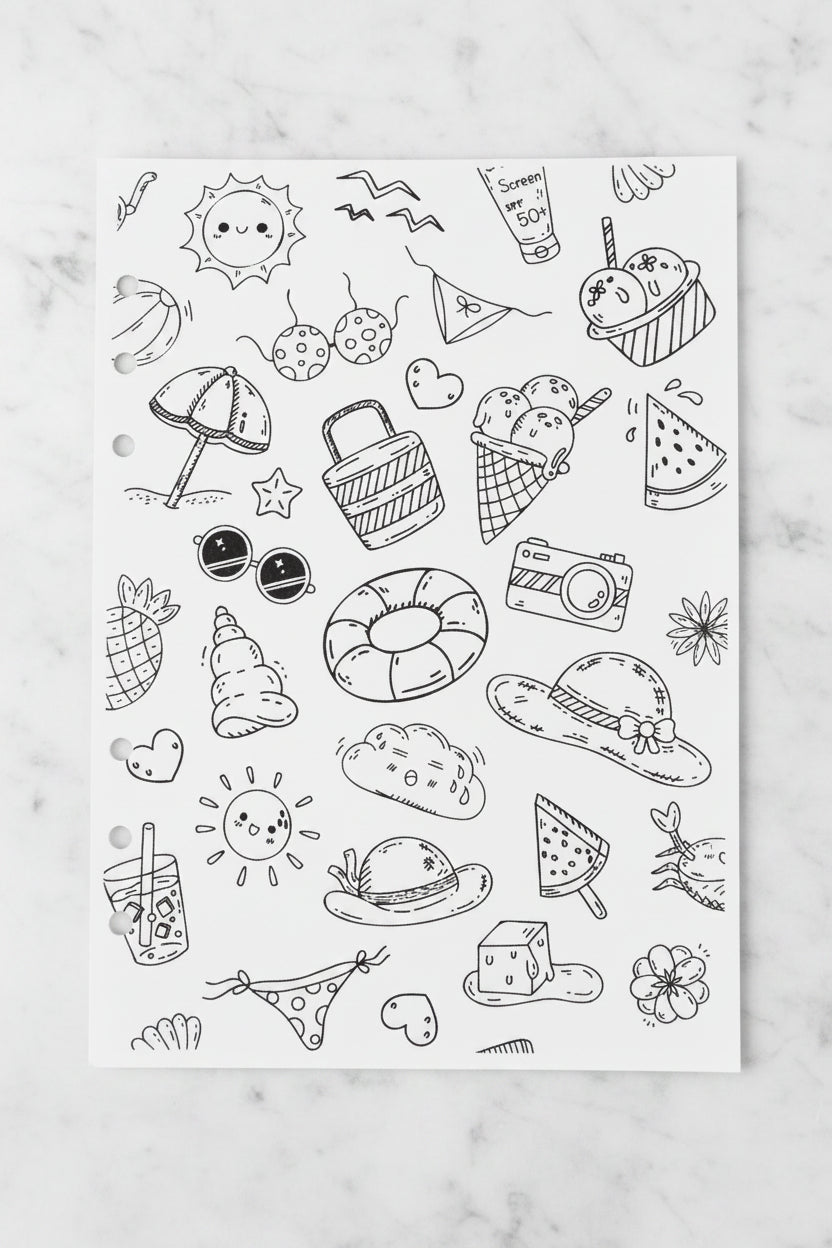 Summer Vibes Colouring A5 Inserts