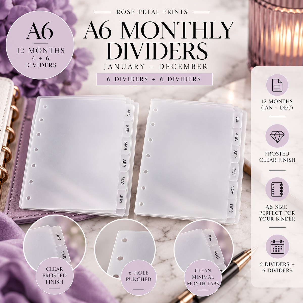 A6 Frosted Monthly Dividers – January to December
