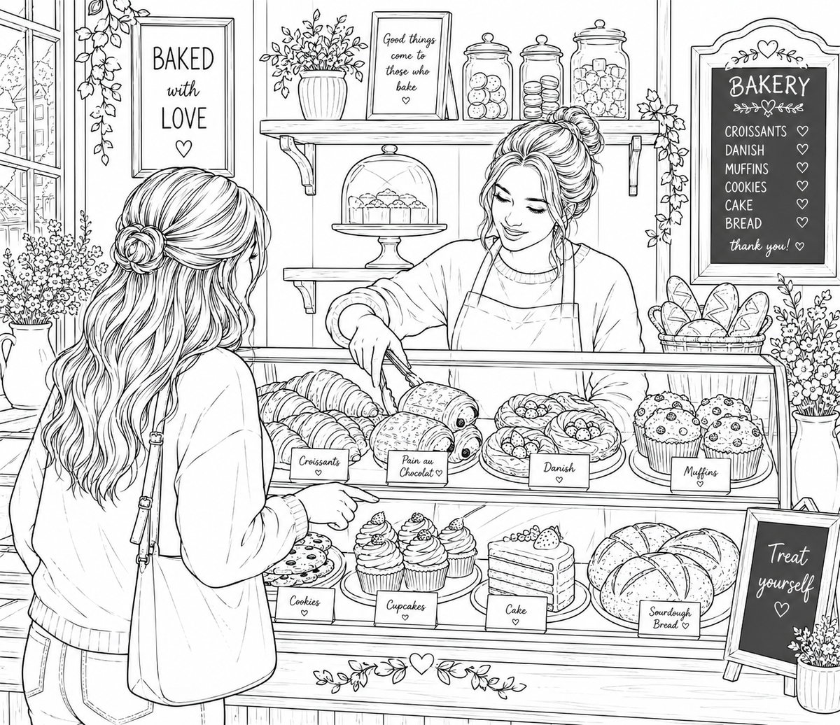 A5 Bakery & Cafe Life Colouring Inserts