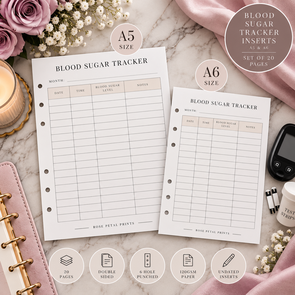 A5 Blood Sugar Tracker Inserts